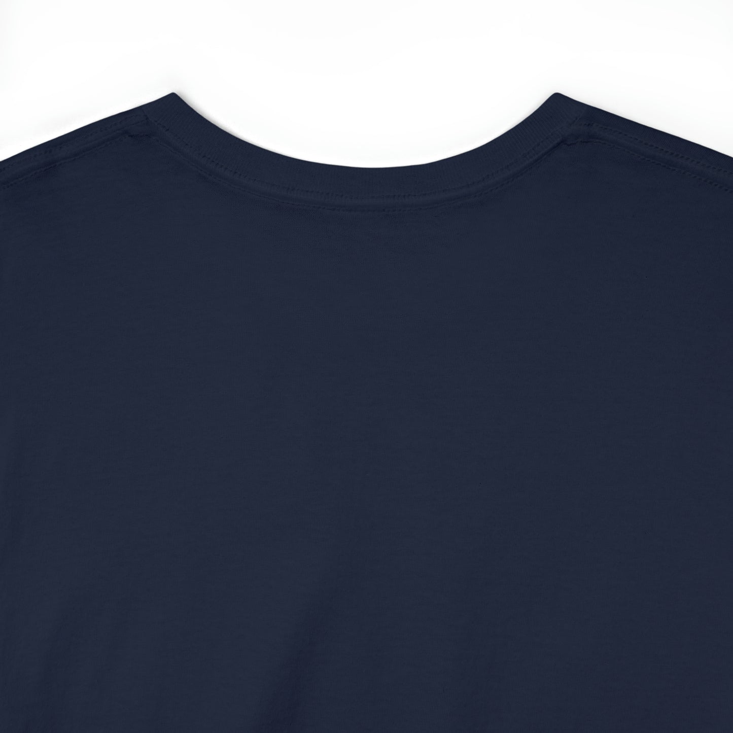 Close-up of the back collar of a black t-shirt; the shirt image (not pictured) displays two futuristic, sapphic astronauts kissing outlined in red-and-blue bordered circle.
