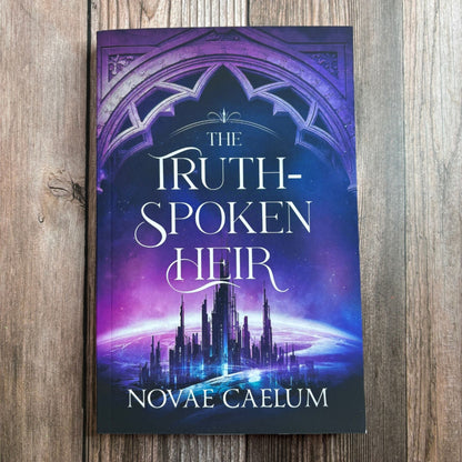 The Truthspoken Heir discreet cover paperback with swag