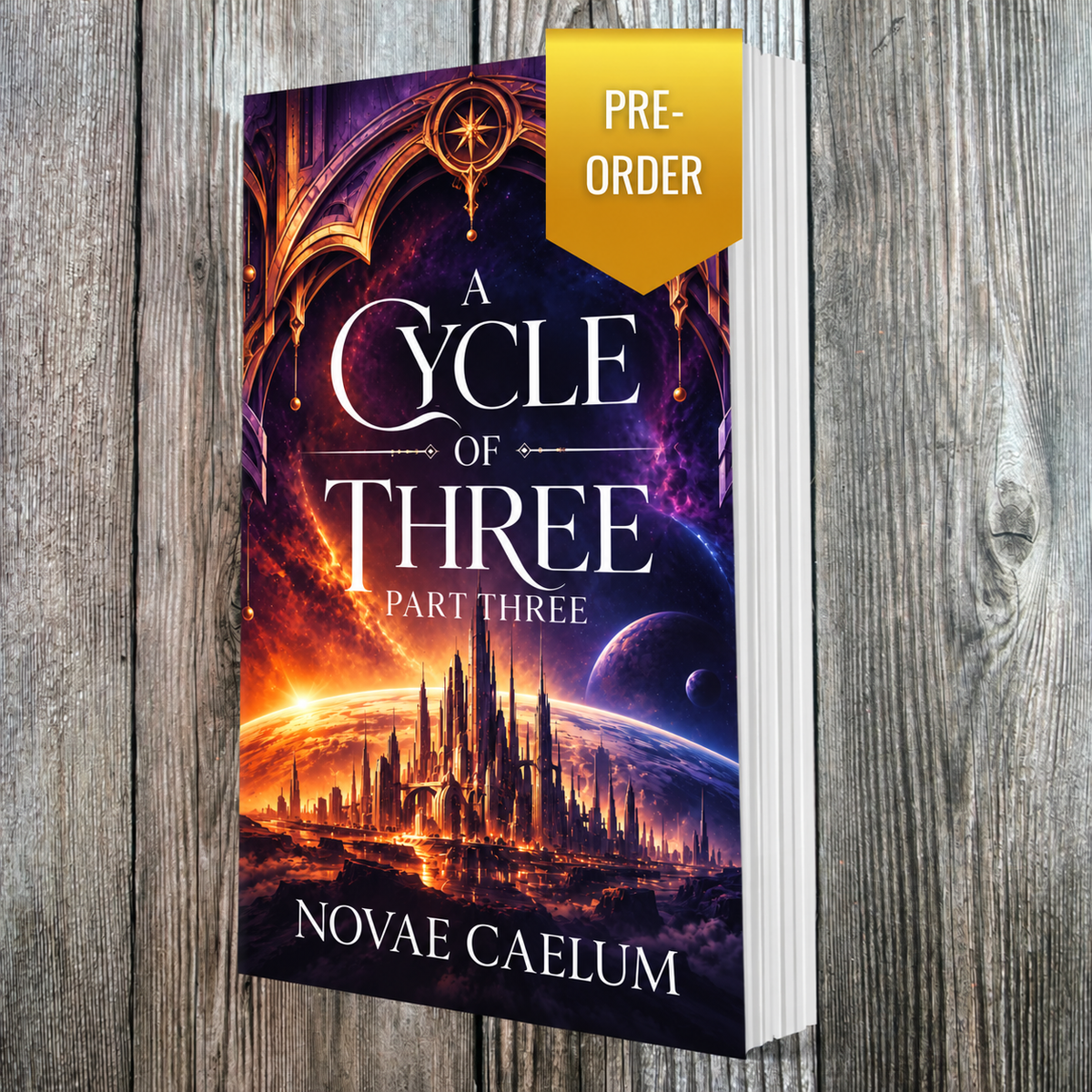 A Cycle of Three: Part Three by Novae Caelum, paperback pre-order mockup.