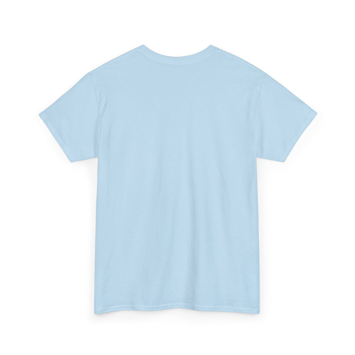 Light blue unisex t-shirt, back view, plain with no print, shown flat.