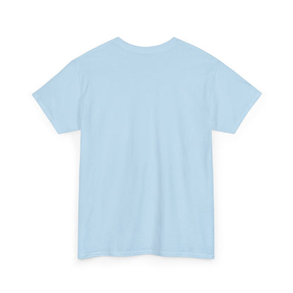 Light blue unisex t-shirt, back view, plain with no print, shown flat.