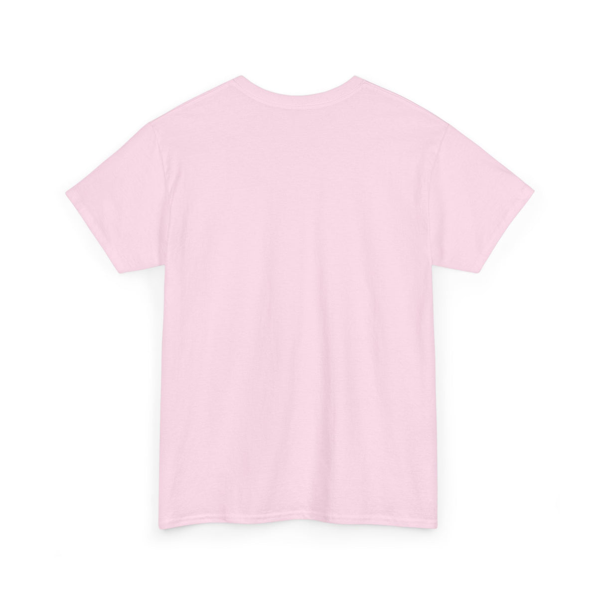 Pink unisex t-shirt, back view, plain with no print, shown flat.