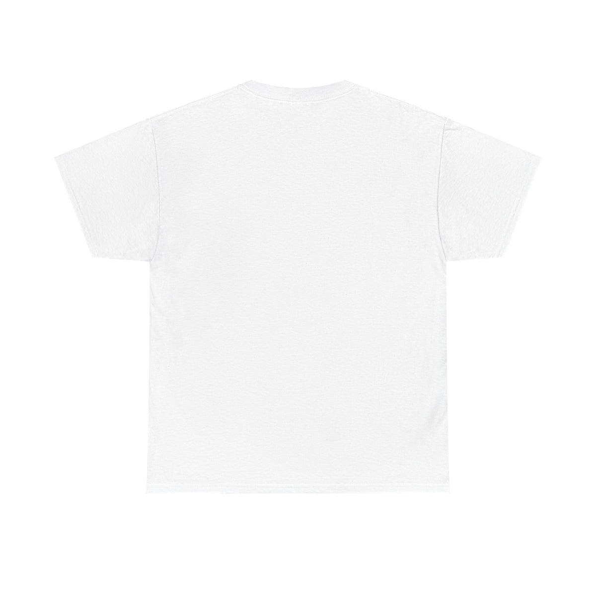 White unisex t-shirt, back view, plain with no print.