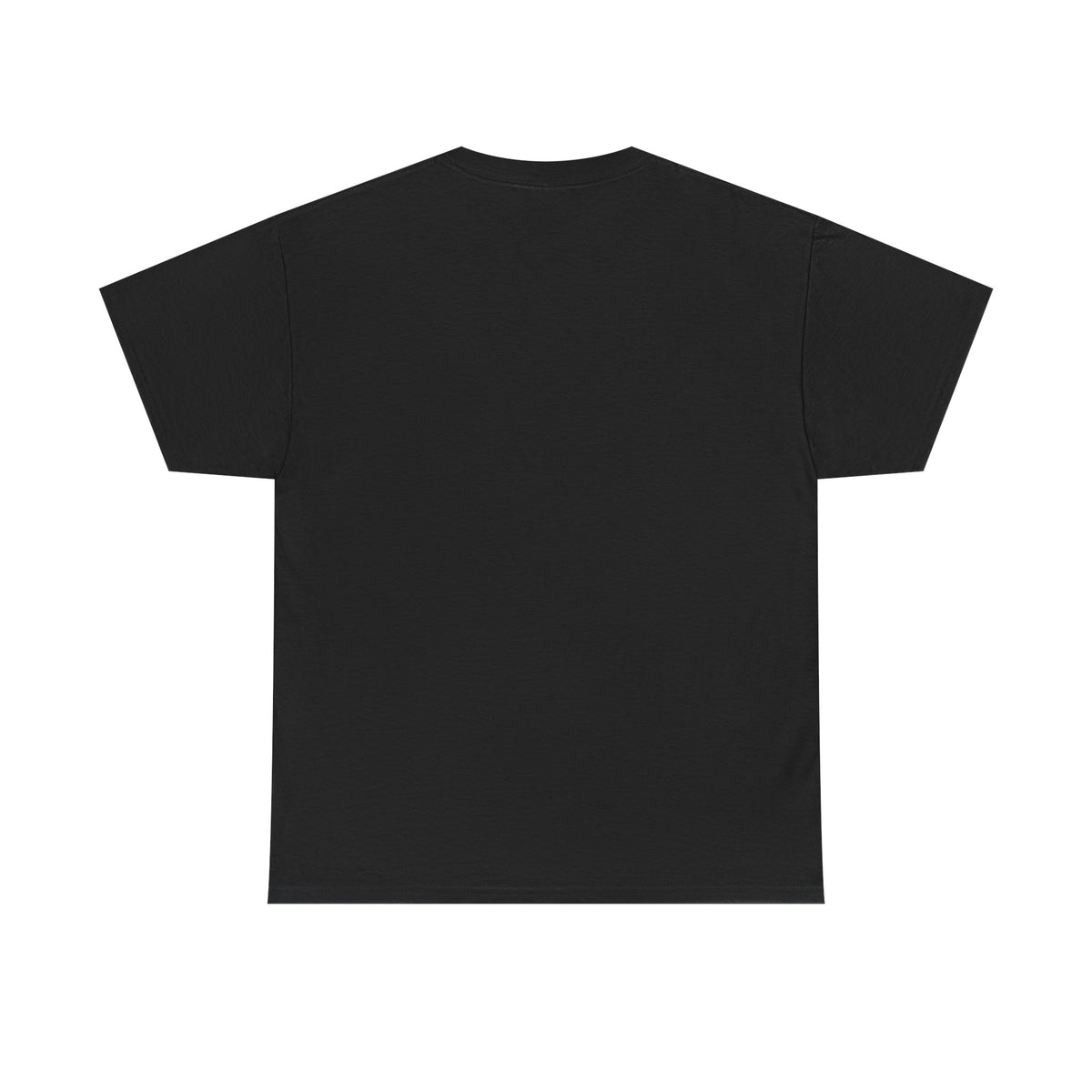 Black unisex t-shirt, back view, plain with no print.
