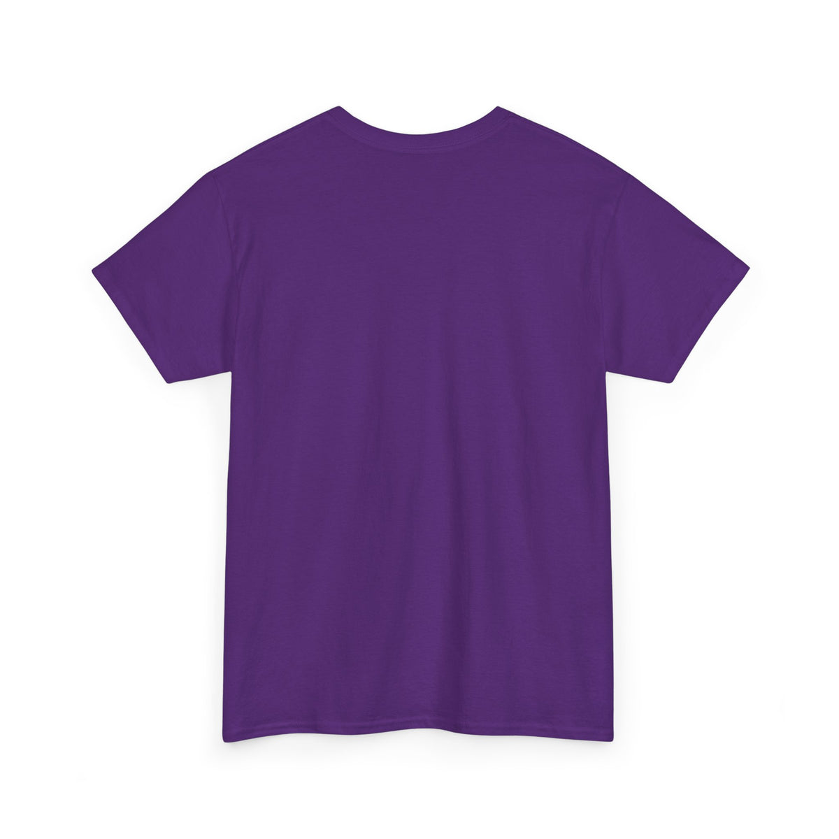 Purple unisex t-shirt, back view, plain with no print, shown flat.