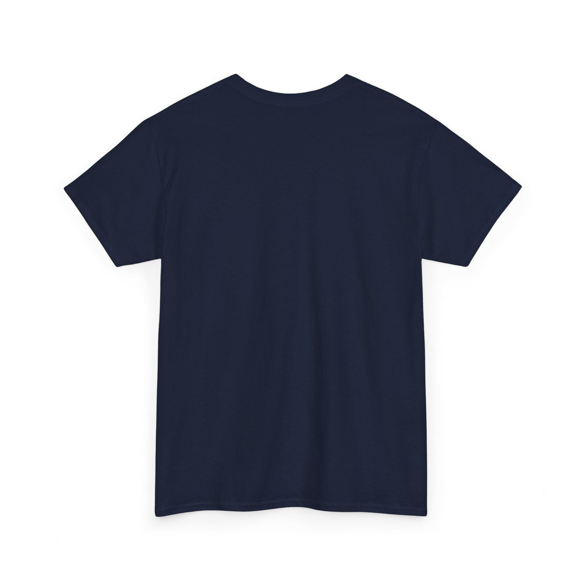 Navy unisex t-shirt, back view, plain with no print, shown flat.