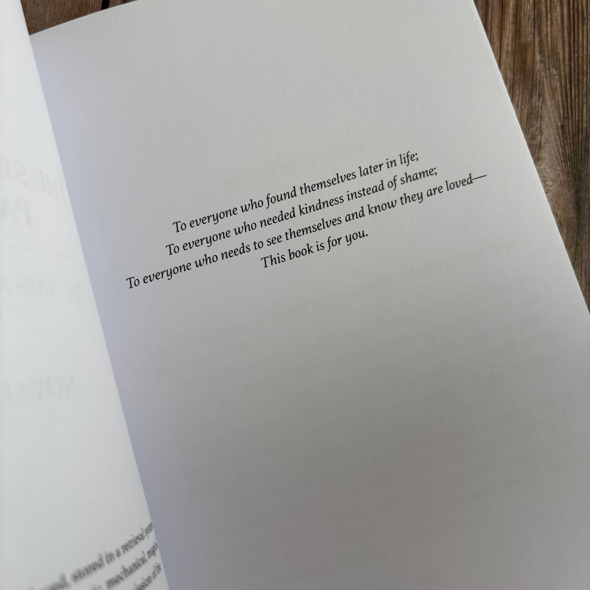 Open page preview of "The Second Ruler Part Two: The Stars and Green Magics Book 7" by Novae Caelum, showing the dedication page: "To everyone who found themselves later in life... This book is for you." (Dedication Page Paperback).