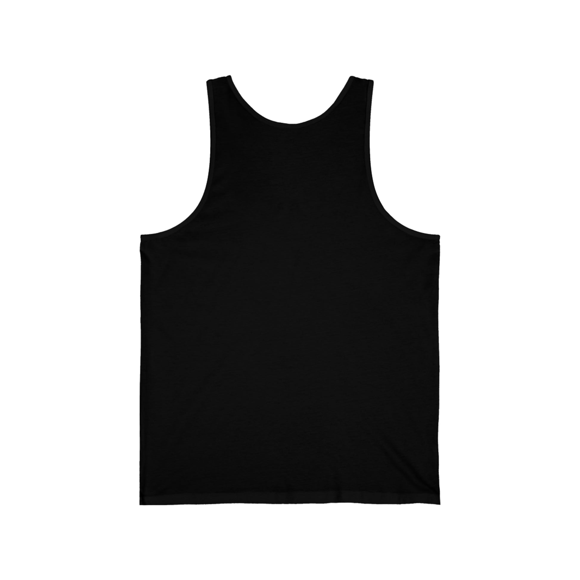 The back of a black tank top; the front (not pictured) displays a pink and purple circle with a large V superimposed over it. The image is titled "The Rings of Vietor Band Logo".